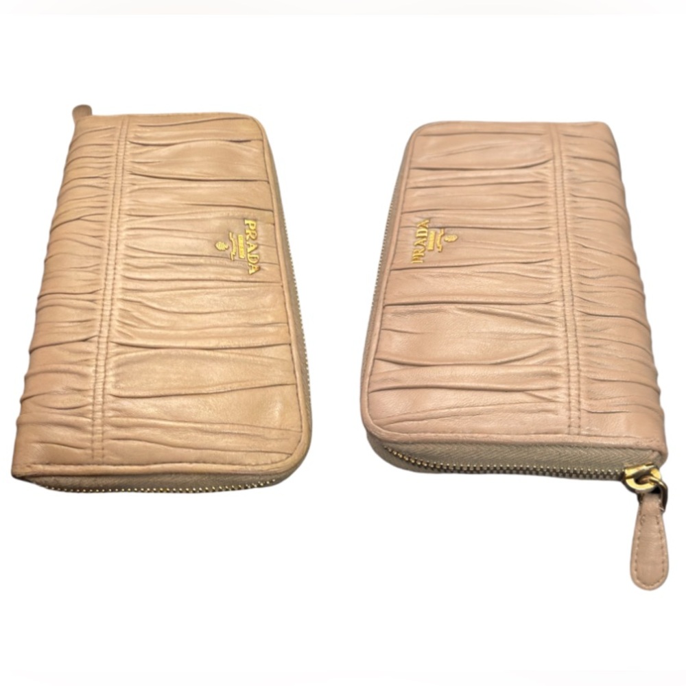 Prada Gaufre Nappa Leather Long Zip Around Zippy Wallet Beige Taupe Juta Pleated - Picture 4 of 13